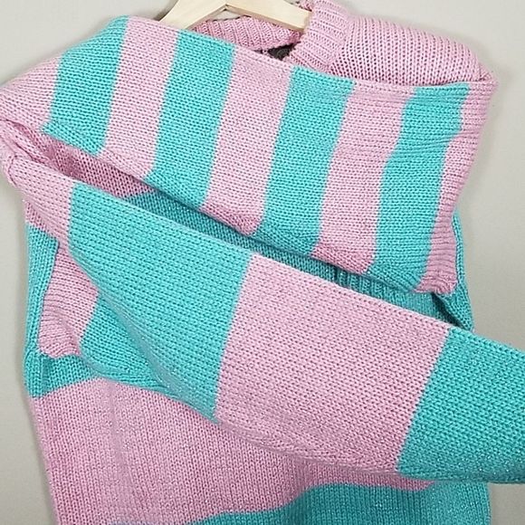 Vintage Pink and green Fun sparkle stripe sweater - Picture 2 of 3